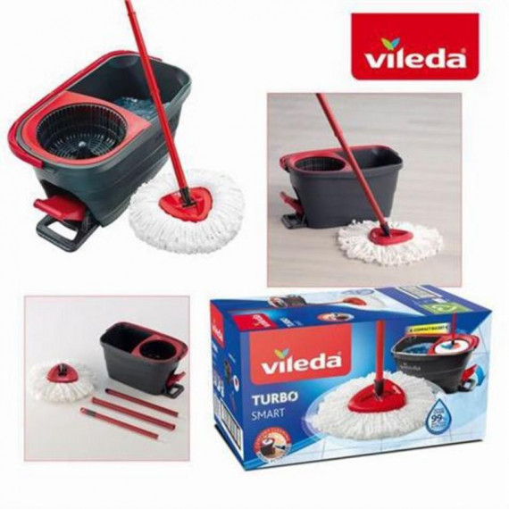 Pack VILEDA Turbo Smart: Cubo con Escurridor y Fregona de Microfibra