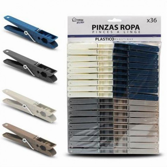 Pack de 36 Pinzas Plásticas para Ropa URBAN LIVING en 4 Colores