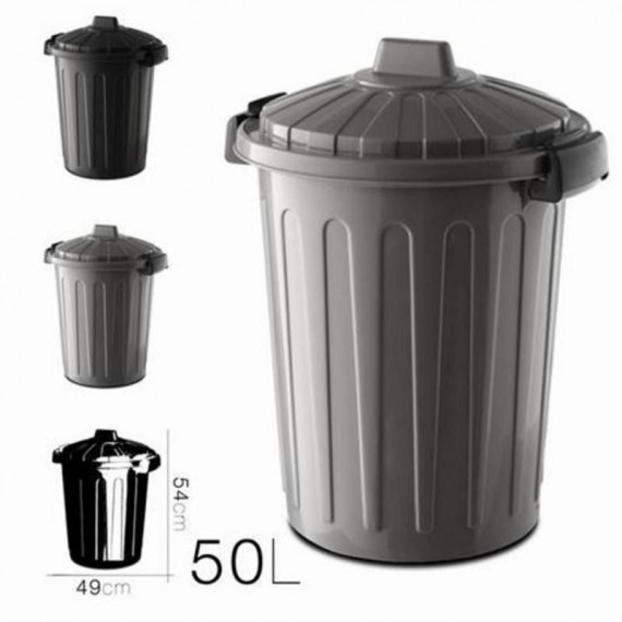 Cubo de Basura Oskar con Tapa Gris, 50 Litros