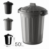 Cubo de Basura Oskar con Tapa Gris, 50 Litros
