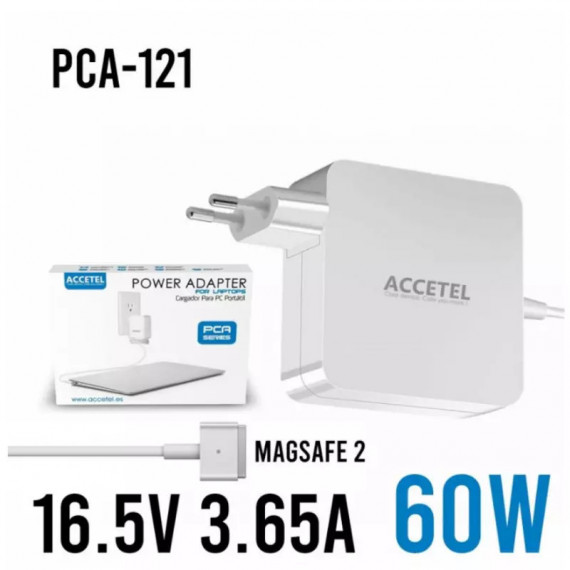 Cargador Portátil para Apple Macbook 60W 16,5V 3,65A Magsafe 2  ACCETEL