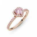 PANDORA Anillo con un Recubrimiento en Oro Rosa de 14K Corazón Brillante Elevado 188421C04