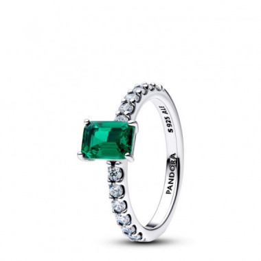 PANDORA Anillo en Plata de Primera Ley Halo Rectangular Verde 194506C01