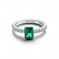 PANDORA Anillo en Plata de Primera Ley Halo Rectangular Verde 194506C01