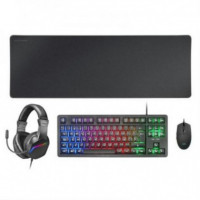 Pack Gaming 4 en 1 MARS GAMING MCP-RGB3 Negro (teclado H-mech, Ratón Rgb, Auriculares, Alfombrilla)