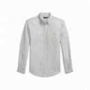 Camisas Camisa POLO RALPH LAUREN Lino Custom Fit Oliva Jardín / Blanco