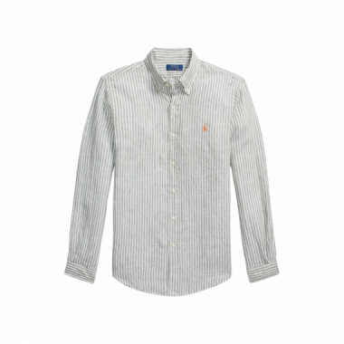 Camisas Camisa POLO RALPH LAUREN Lino Custom Fit Oliva Jard&iacute;n / Blanco