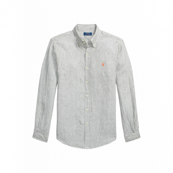 Camisas Camisa POLO RALPH LAUREN Lino Custom Fit Oliva Jardín / Blanco