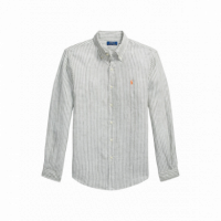 Camisas Camisa POLO RALPH LAUREN Lino Custom Fit Oliva Jardín / Blanco