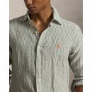Camisas Camisa POLO RALPH LAUREN Lino Custom Fit Oliva Jardín / Blanco