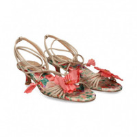 Flor Rosa Sandalia Tiritas Beige  EXE