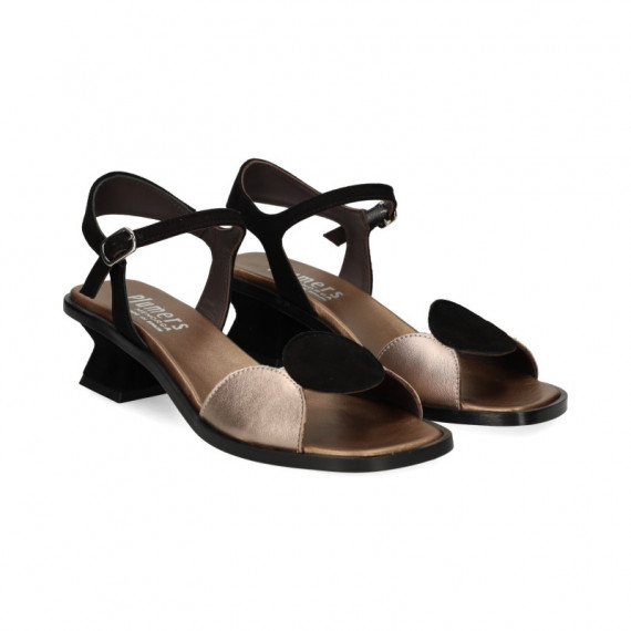 SANDALIA CIRCULOS BRONCE+ANTE NEGRO