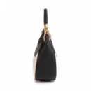 Bolso Hobo Efecto Piel y Canvas Bicolor  LOLA CASADEMUNT