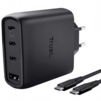 Cargador TRUST Maxo 3XUSB-C 1XUSB-A 65W + Cable Usb-c 2M Black