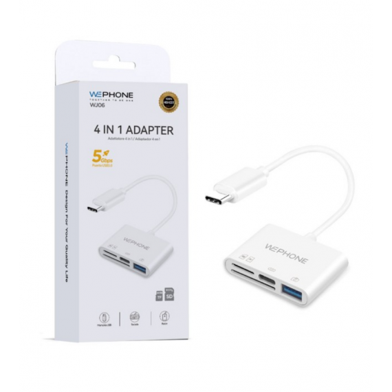 Adaptador Wephone 4 en 1 Tipo-C a SD/TF/USB 3.0 5Gbps WJ06