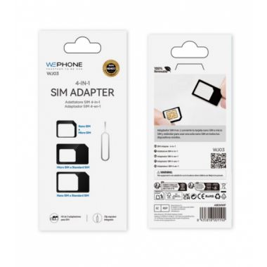 Adaptador Wephone SIM 4 en 1 Kit Nano Micro y SIM Est&aacute;ndar con Clip Expulsor