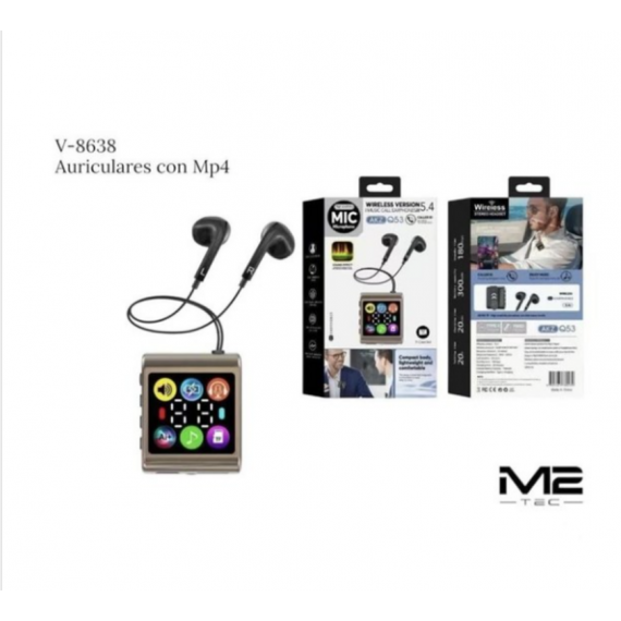 Reproductor MP3 con Auriculares BLUETOOTH Inalámbrico Wireless 5.4 Ranura para Tarjeta Tf Akz Q53 V-8638  COMPTABLE