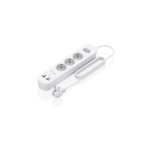 Regleta de Enchufes Multifunción con 3 Tomas + Cargador PD3.0 20W 2xUSB-C 2xUSB-A 1.4M Blanco ASPS-2A2C10-W