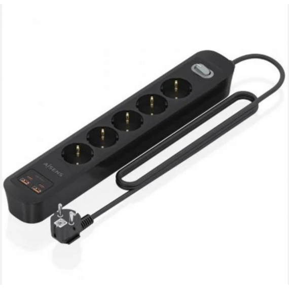 Regleta Aisens 5 Tomas 2 USB-A 2 USB-C con Protección e Interruptor ASPS-2A2C15-BK