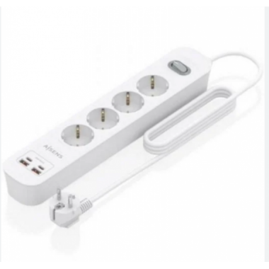Regleta de Enchufes Multifunci&oacute;n con 4 Tomas, 2 USB-A, 2 USB-C y Protecci&oacute;n, Interruptor Blanco AISENS ASPS-2A2C12-W