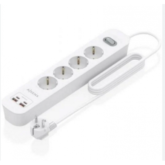 Regleta de Enchufes Multifunción con 4 Tomas, 2 USB-A, 2 USB-C y Protección, Interruptor Blanco AISENS ASPS-2A2C12-W
