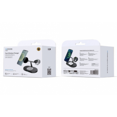 Cargador Inal&aacute;mbrico Wephone R&aacute;pido 3 en 1 22W M&oacute;vil 15W+Reloj 5W+Auricular 2W Tipo-C WA31