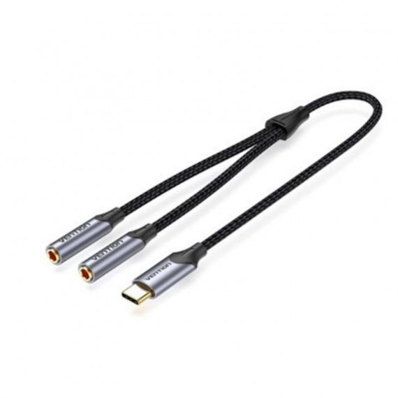 Adaptador USB-C a Doble Jack 3.5mm Hembra Vention, Gris