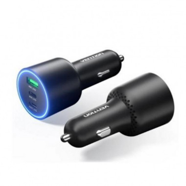 Cargador de Coche Vention CDH-01 100W con 2 USB-C y 1 USB-A Negro
