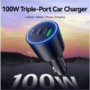 Cargador de Coche Vention CDH-01 100W con 2 USB-C y 1 USB-A Negro