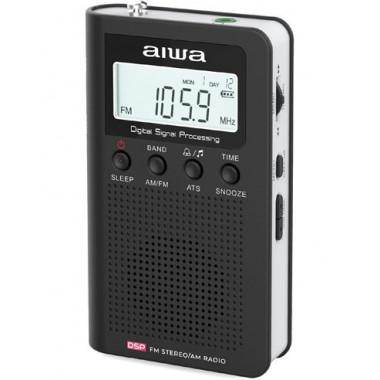 AIWA Radio Portatil Digital AM/FM RSD-45BK Funcion Sleep Con Auricular Y Pilas Negra