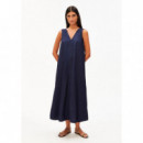 Vestidos Vestido ARMEDANGELS Poplin Maxi Cuello Pico Tinted Navy