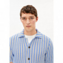 Polos Camisa Polo ARMEDANGELS  de Punto Striped Pure Wedgwood