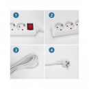 AIGOSTAR Regleta 4 Enchufes Con Interruptor Blanco 1.5Mtrs Cable
