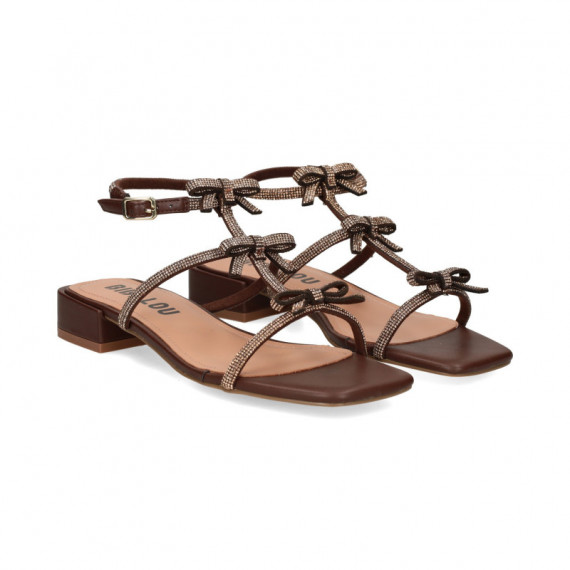 Sandalia Bebe Lazos Strass Marron  BIBI LOU