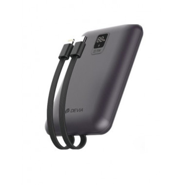 DEVIA Bateria Externa Portatil 10000mAh 22.5W con Cable Tipo C Y Lightning  Negro