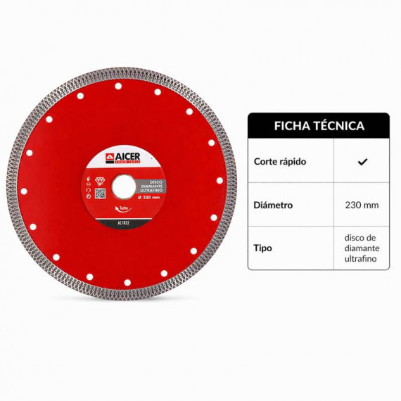 Disco Diamante Porcelanico AICER 230 Mm - Guanxe Atlantic Marketplace