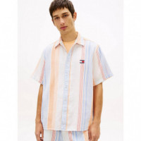 Tjm Rlx Stripe Ss Shirt Ext Ancient Whit  TOMMY JEANS