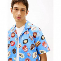 Tjm Reg Aop Camp Shirt Ext Blue Twilight  TOMMY JEANS