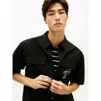 Tjm Boxy Skater Shirt Black  TOMMY JEANS