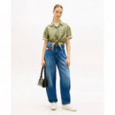 Tjw Tie Front Linen Shirt Bay Leaf  TOMMY JEANS