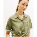 Tjw Tie Front Linen Shirt Bay Leaf  TOMMY JEANS