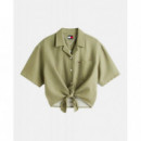 Tjw Tie Front Linen Shirt Bay Leaf  TOMMY JEANS