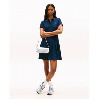 Tjw Badge Pleat Pique Dress Ext Dark Nig  TOMMY JEANS