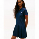 Tjw Badge Pleat Pique Dress Ext Dark Nig  TOMMY JEANS