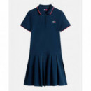 Tjw Badge Pleat Pique Dress Ext Dark Nig  TOMMY JEANS