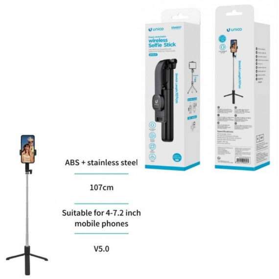 UNICO Palo Selfie SS4657 BLUETOOTH 5.0 Retractil 107CM Negro