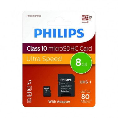 PHILIPS MICRO SD 8GB CLASE 10 + ADAPTADOR