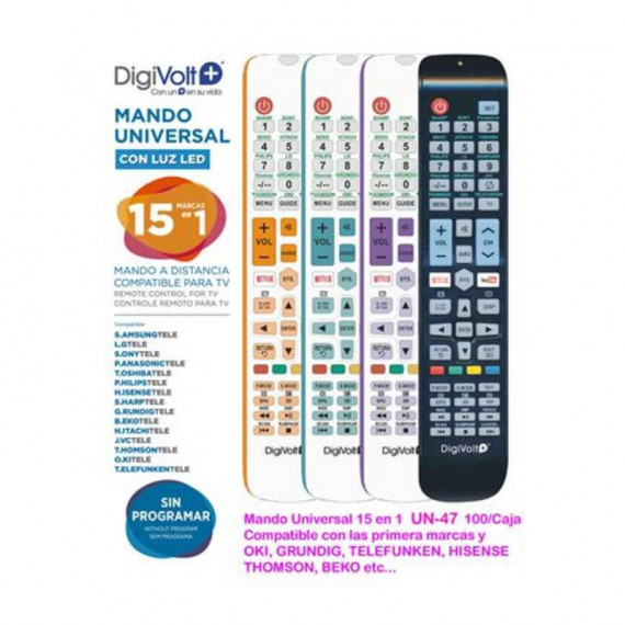 Mando a Distancia Universal 15 en 1 Digivolt UN47 con LED