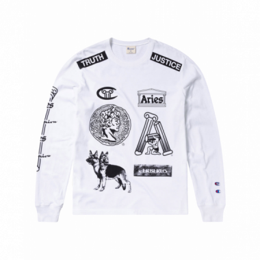 CHAMPION ROCHESTER Camisetas Hombre Camiseta Aries X Champion Sponsor de Manga Larga con Gr&aacute;fico Unisex Blanco