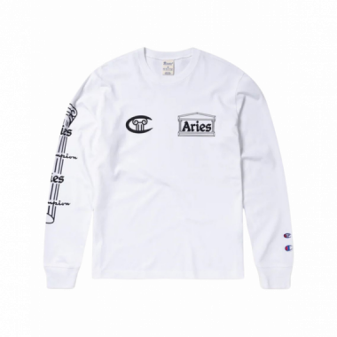 CHAMPION ROCHESTER Camisetas Hombre Camiseta Aries X Champion Stars de Manga Larga con Gr&aacute;fico Unisex Blanco
